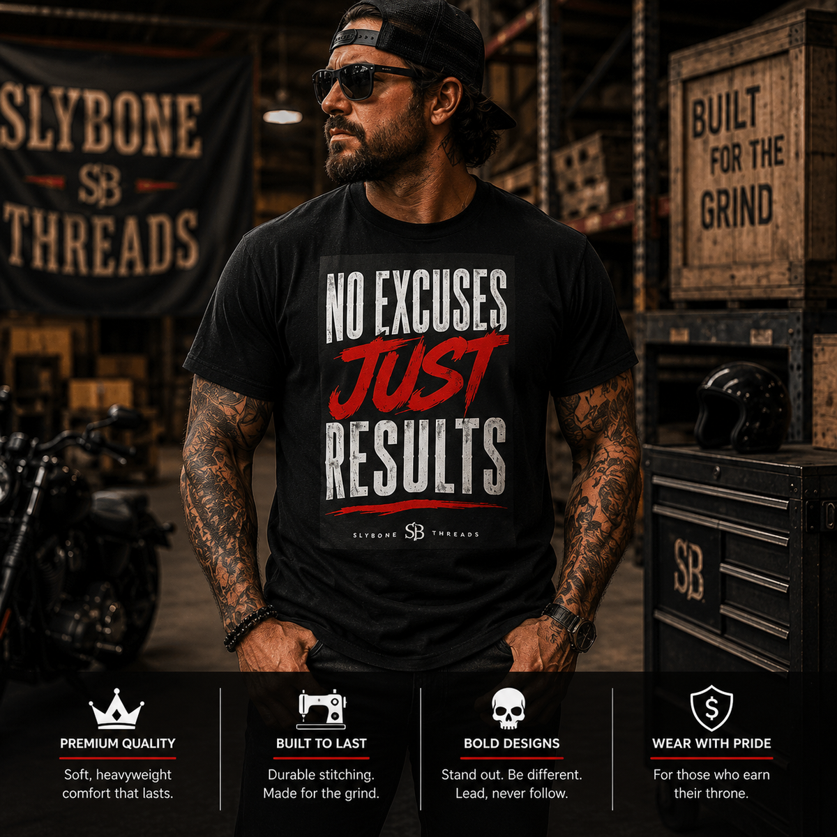 No Excuses Just Results Motivational Cotton T-Shirt
