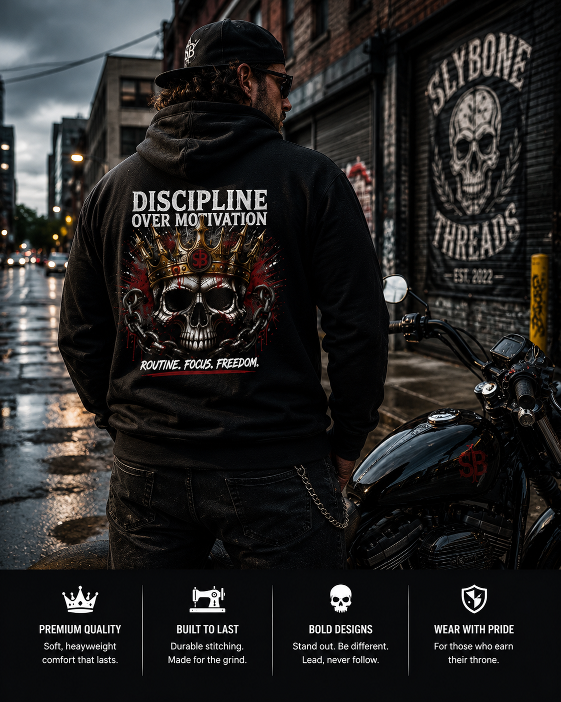 Discipline Over Motivation Skull Hoodie