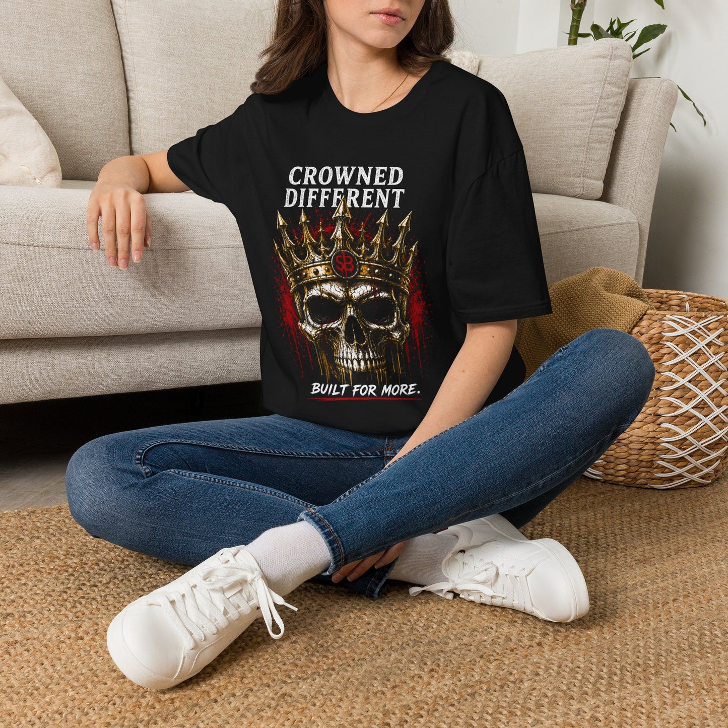 Crowned Different T-Shirt — 'Built For More' Skull Crown Graphic Tee