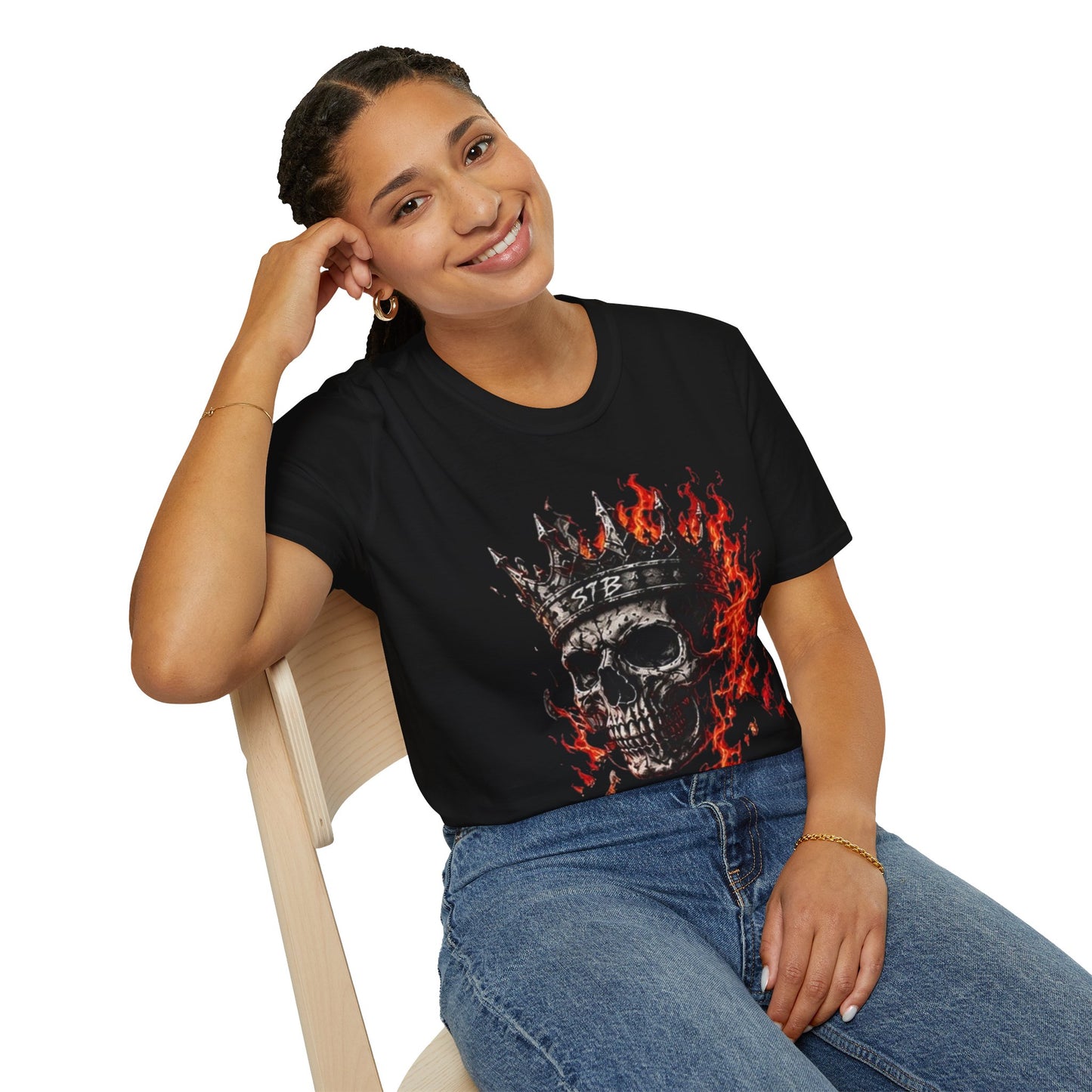 Skull King Flames T-Shirt — Gothic Biker Graphic Tee