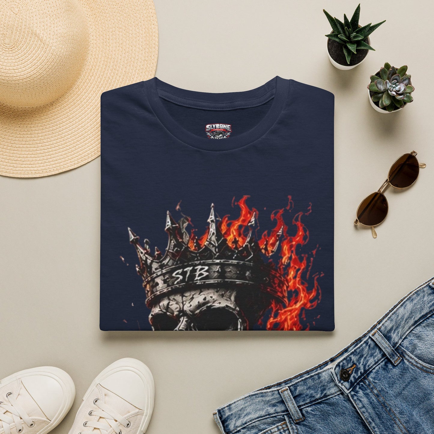 Skull King Flames T-Shirt — Gothic Biker Graphic Tee