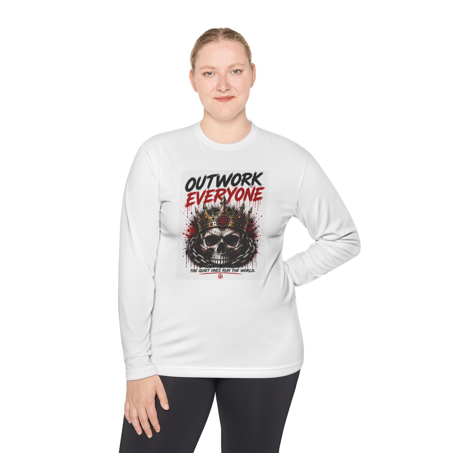 Outwork Everyone Skull Long Sleeve Tee — Motivational Graphic Tee for Hustle & Gym