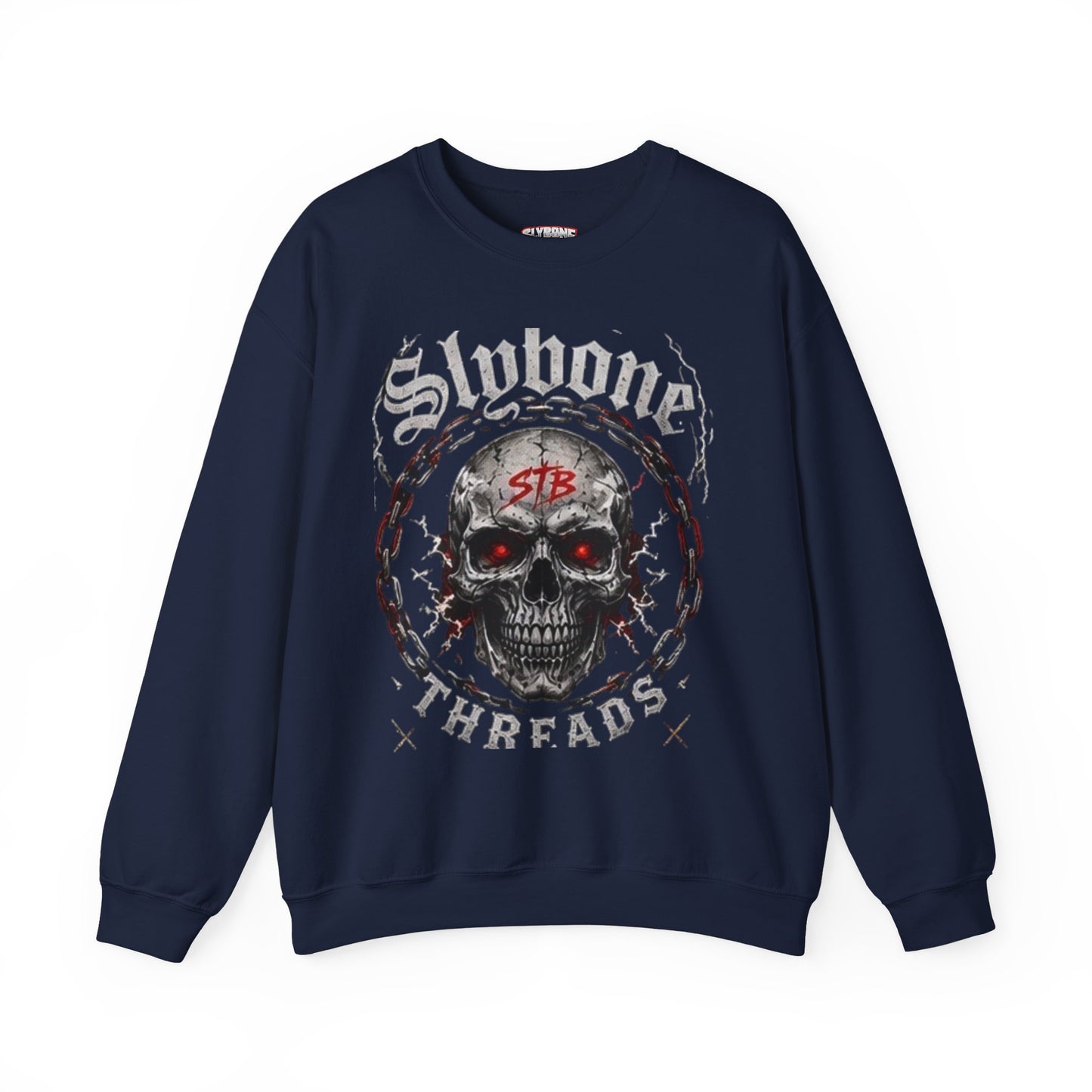 Skull Threads Crewneck Sweatshirt — "Stubborn Threads" Gothic Skull Design