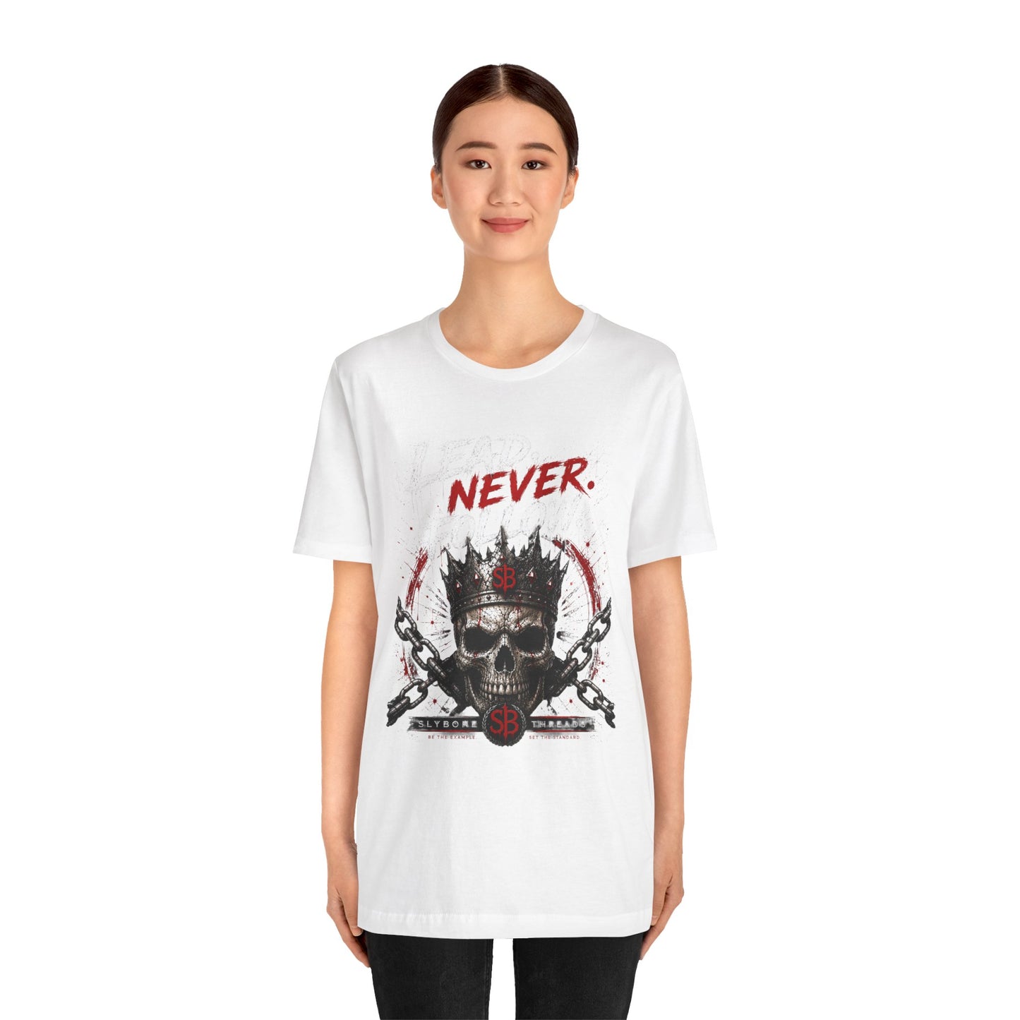 Never Skull Crown Tee — Gothic Skull Graphic T-Shirt