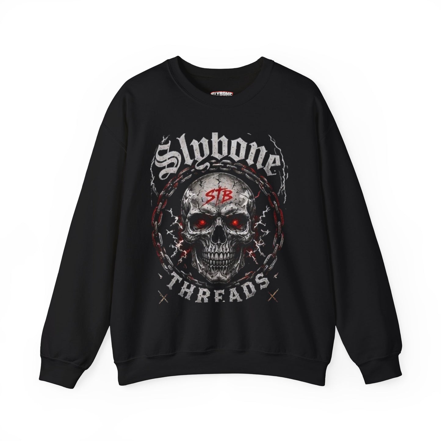 Skull Threads Crewneck Sweatshirt — "Stubborn Threads" Gothic Skull Design