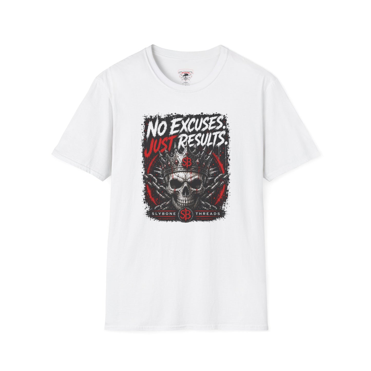 No Excuses, Just Results T-Shirt — Motivational Skull Fitness Tee