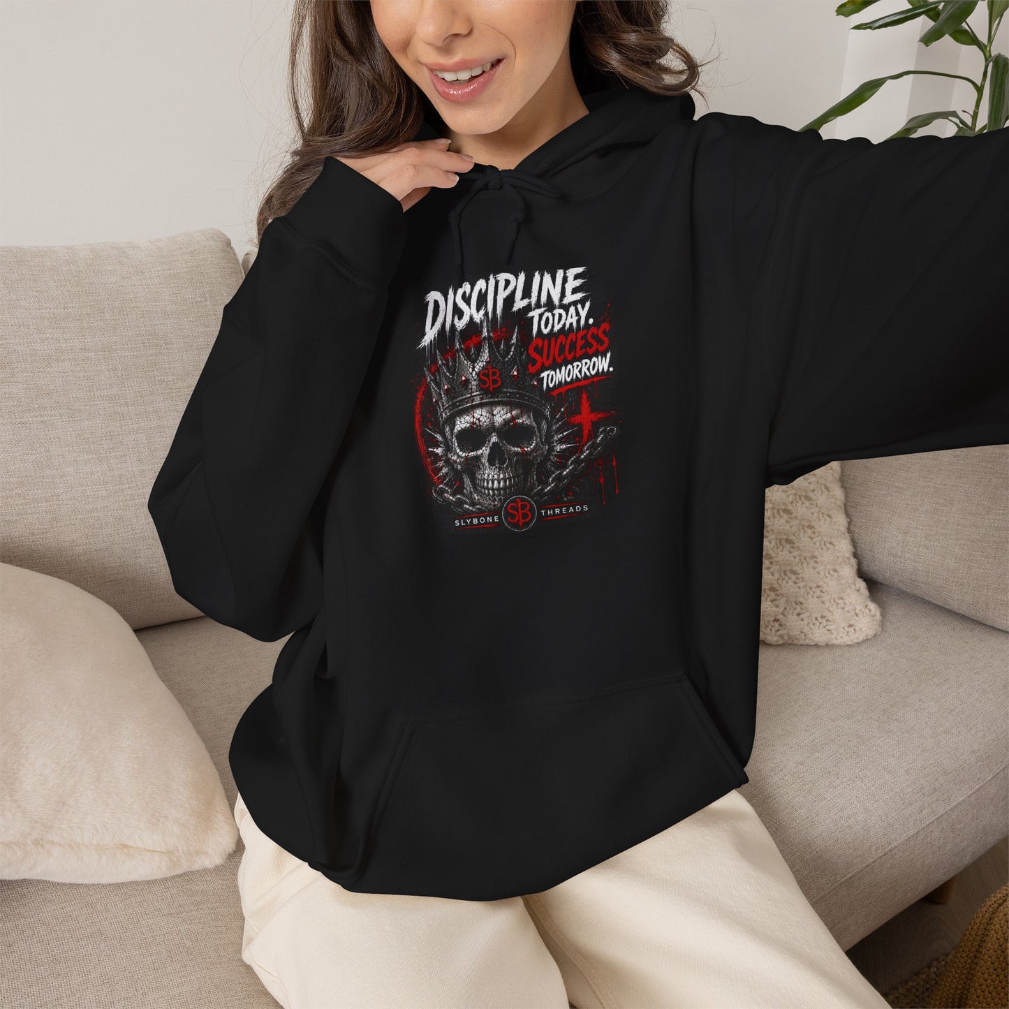 Discipline Today Skull Hoodie — Motivational Gothic Streetwear