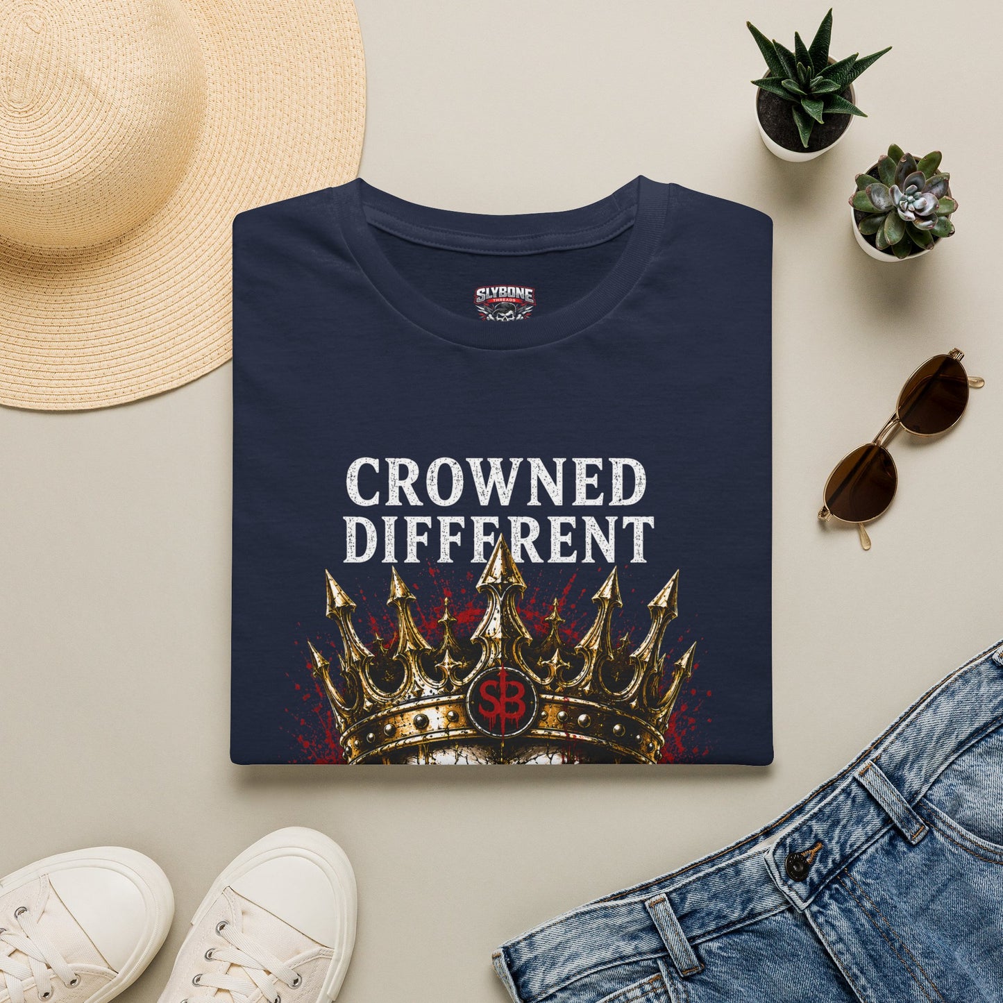 Crowned Different T-Shirt — 'Built For More' Skull Crown Graphic Tee