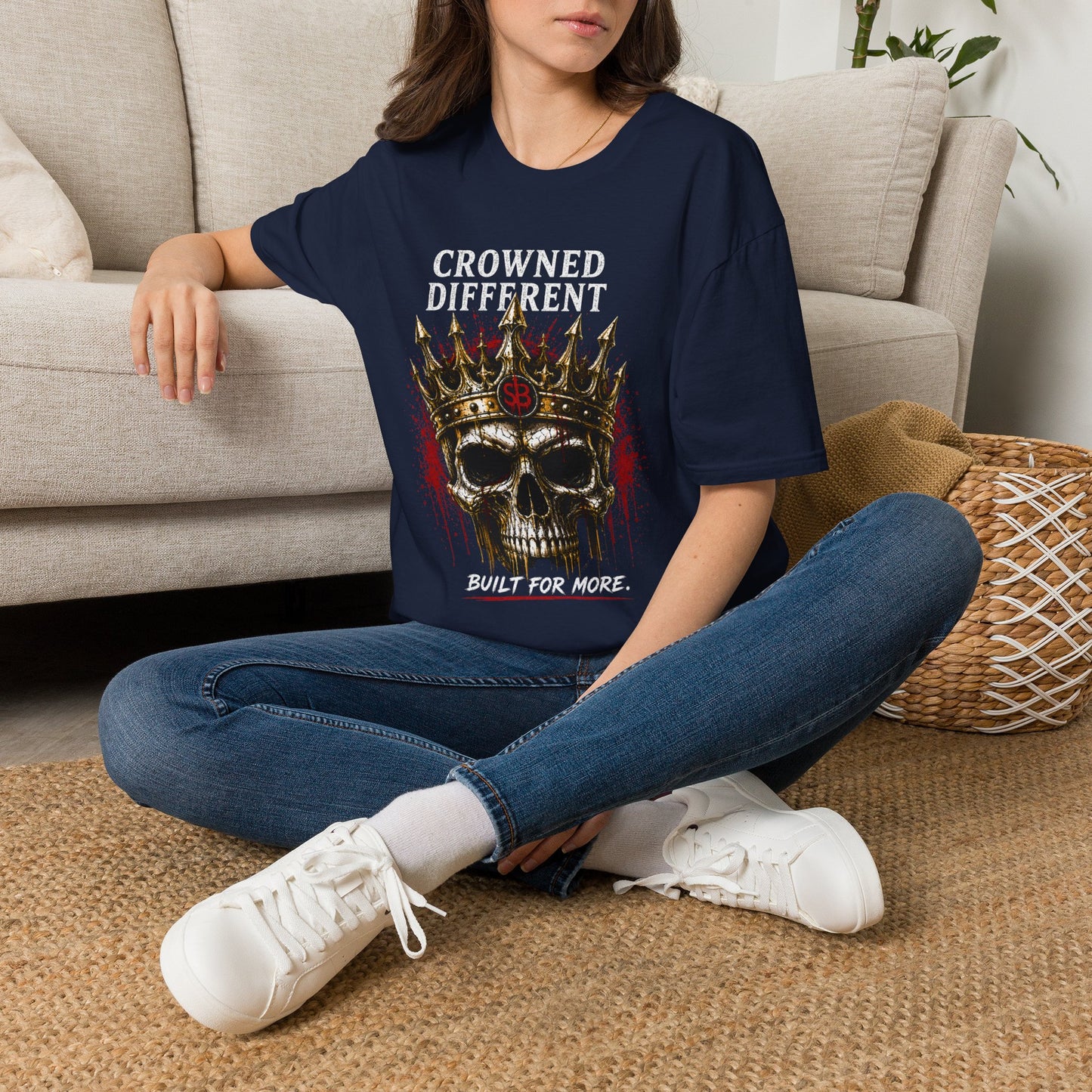 Crowned Different T-Shirt — 'Built For More' Skull Crown Graphic Tee