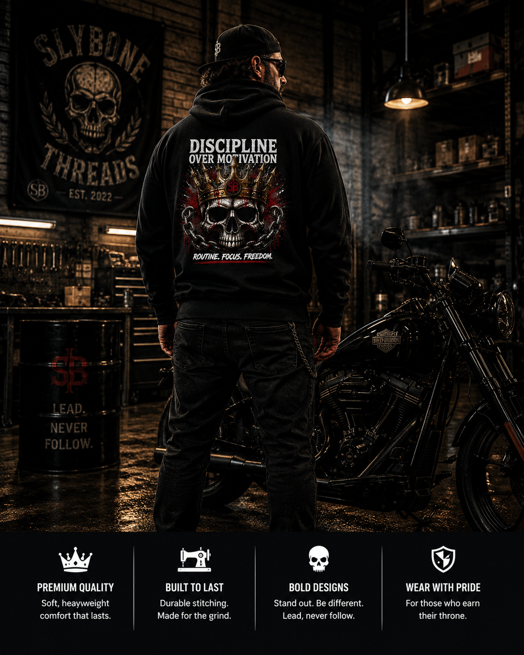 Discipline Over Motivation Skull Hoodie