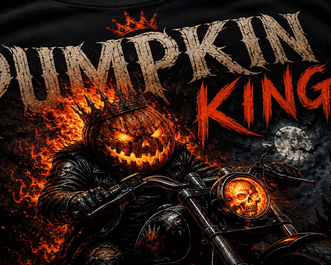 Pumpkin King Biker Shirt | Halloween Motorcycle Graphic Tee | Slybone Threads