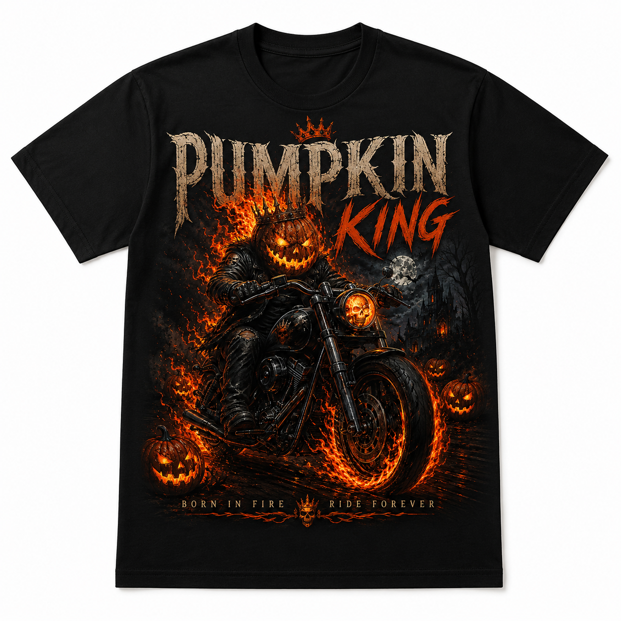 Pumpkin King Biker Shirt | Halloween Motorcycle Graphic Tee | Slybone Threads