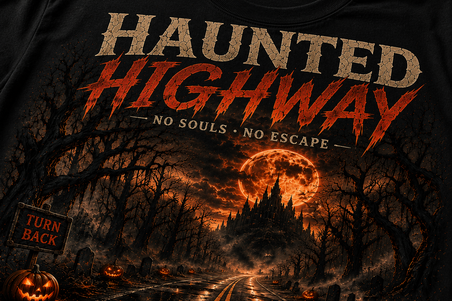 Haunted Highway Halloween T-Shirt | Abandoned Road Horror Graphic Tee | Slybone Threads