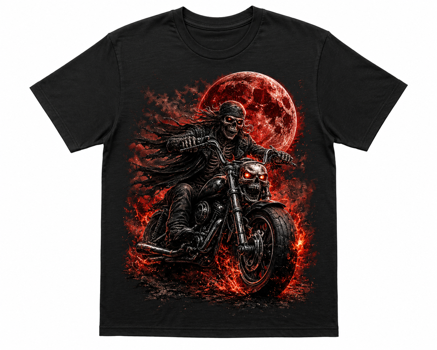 The Last Ride Skeleton Biker T-Shirt | Blood Moon Motorcycle Graphic Tee | Slybone Threads