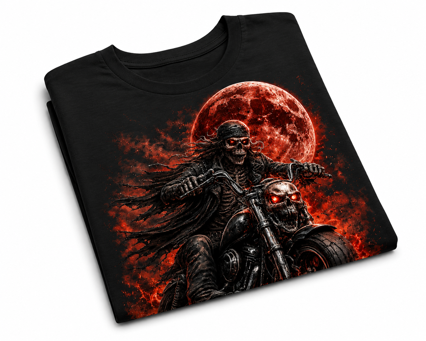 The Last Ride Skeleton Biker T-Shirt | Blood Moon Motorcycle Graphic Tee | Slybone Threads