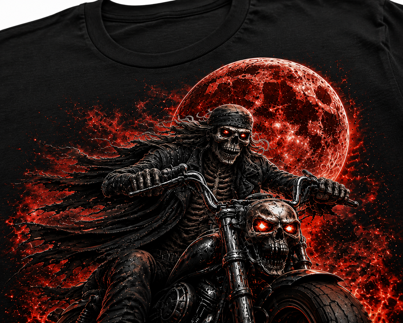 The Last Ride Skeleton Biker T-Shirt | Blood Moon Motorcycle Graphic Tee | Slybone Threads