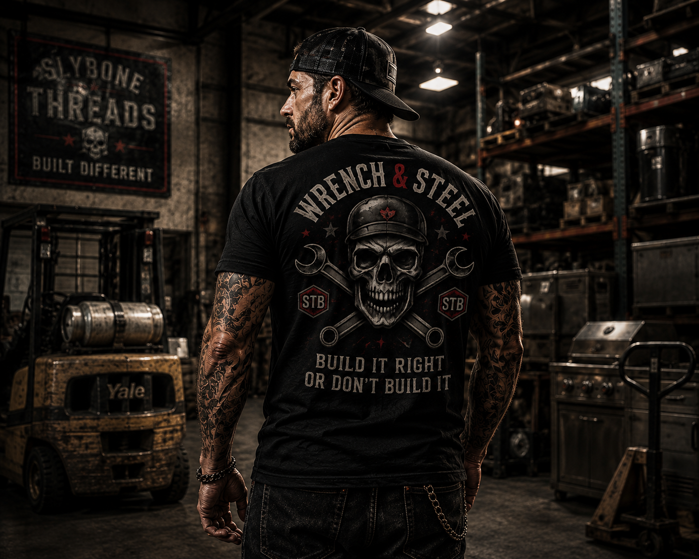 Wrench & Steel Skull T-Shirt – Mechanic Vintage Tool Graphic