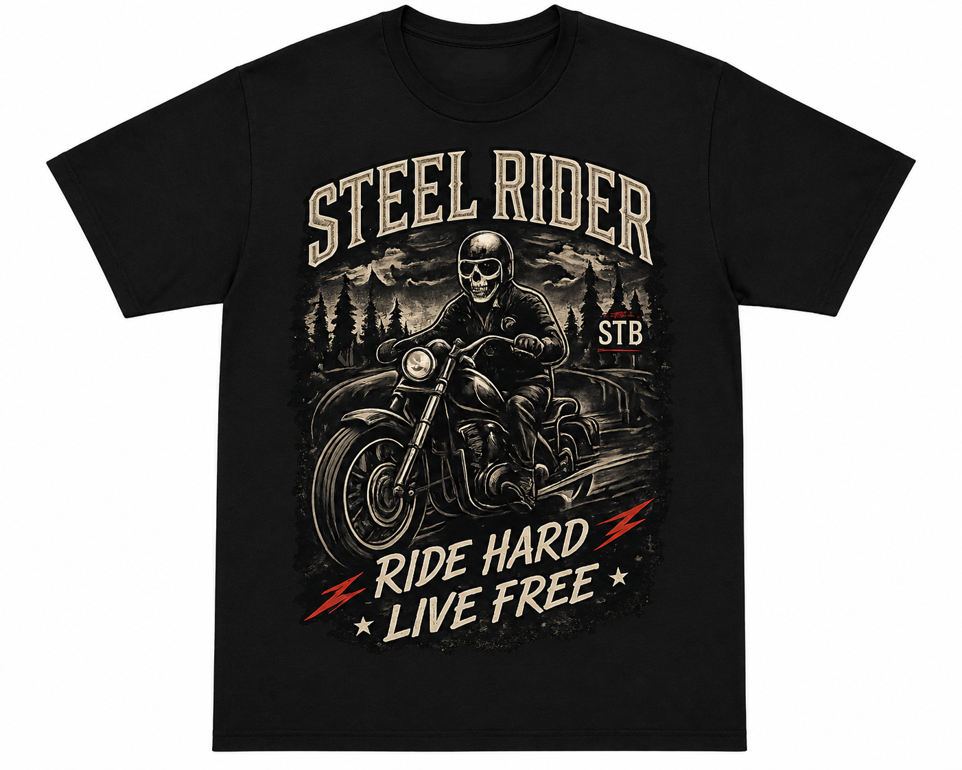 Steel Rider Motorcycle T-Shirt — "Ride Hard, Live Free" Vintage Biker Tee