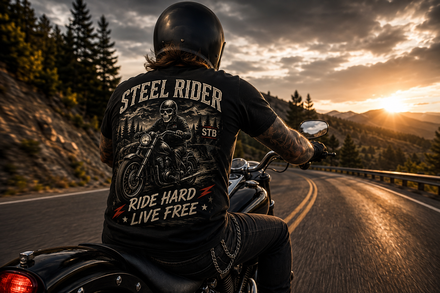 Steel Rider Motorcycle T-Shirt — "Ride Hard, Live Free" Vintage Biker Tee
