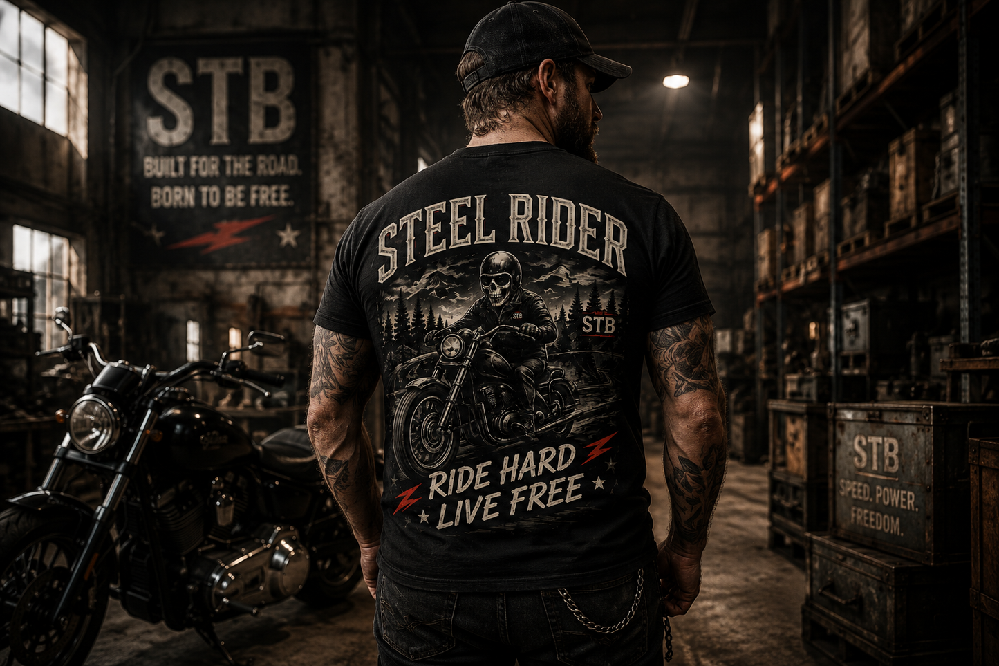 Steel Rider Motorcycle T-Shirt — "Ride Hard, Live Free" Vintage Biker Tee