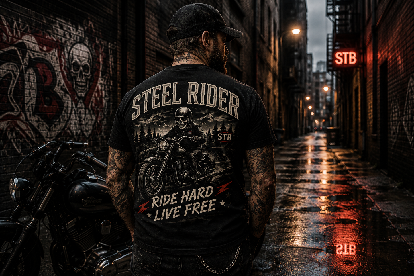 Steel Rider Motorcycle T-Shirt — "Ride Hard, Live Free" Vintage Biker Tee