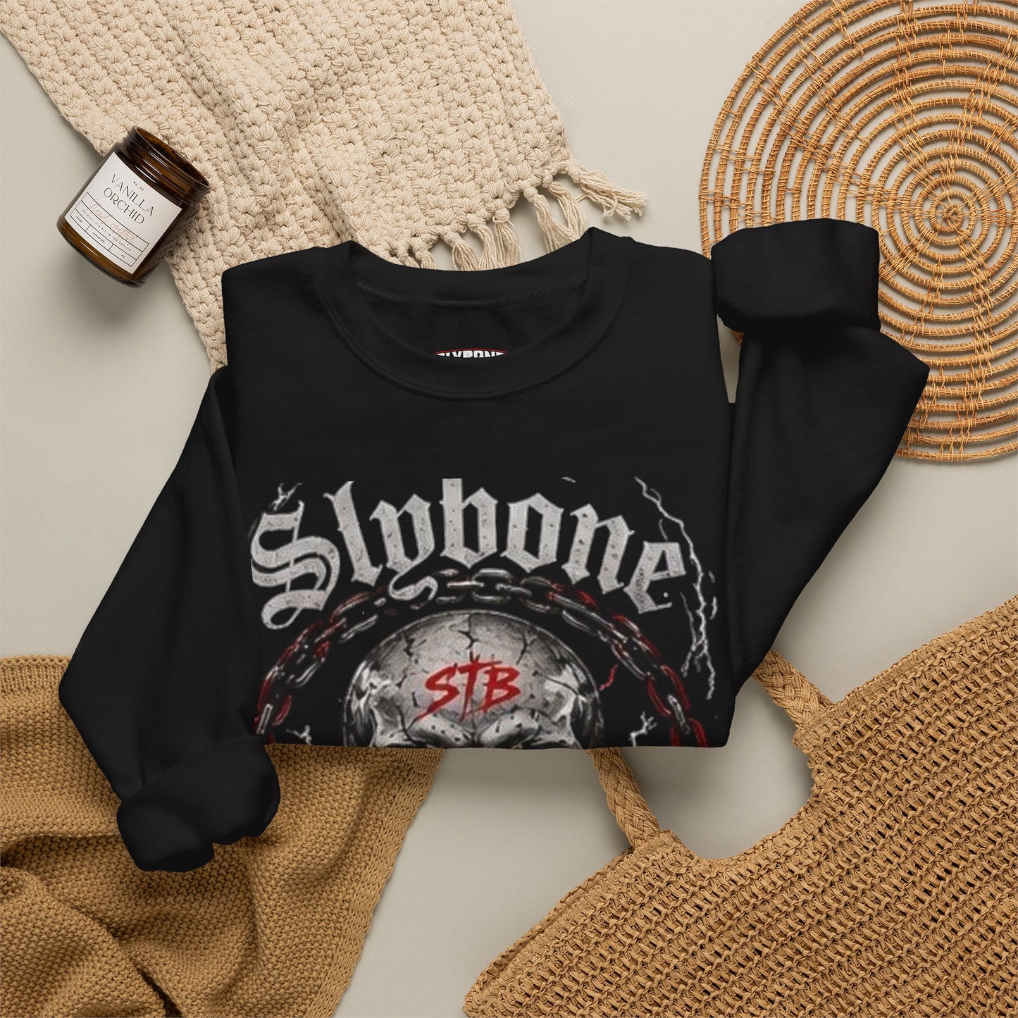 Skull Threads Crewneck Sweatshirt — "Stubborn Threads" Gothic Skull Design