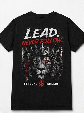 Lead Never Follow Lion Tee — Motivational Graphic T-Shirt