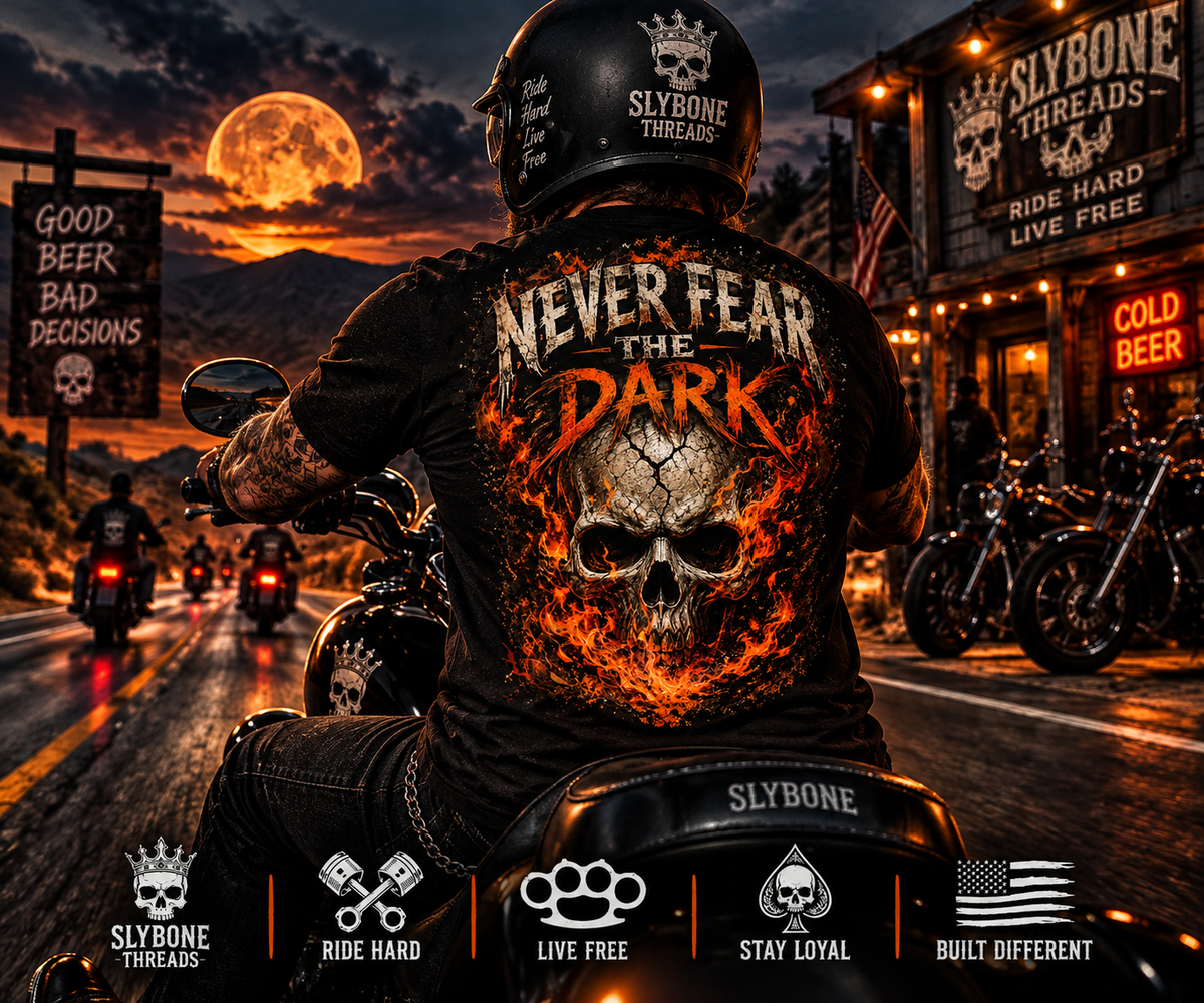 Never Fear the Dark Flaming Skull Graphic T-Shirt