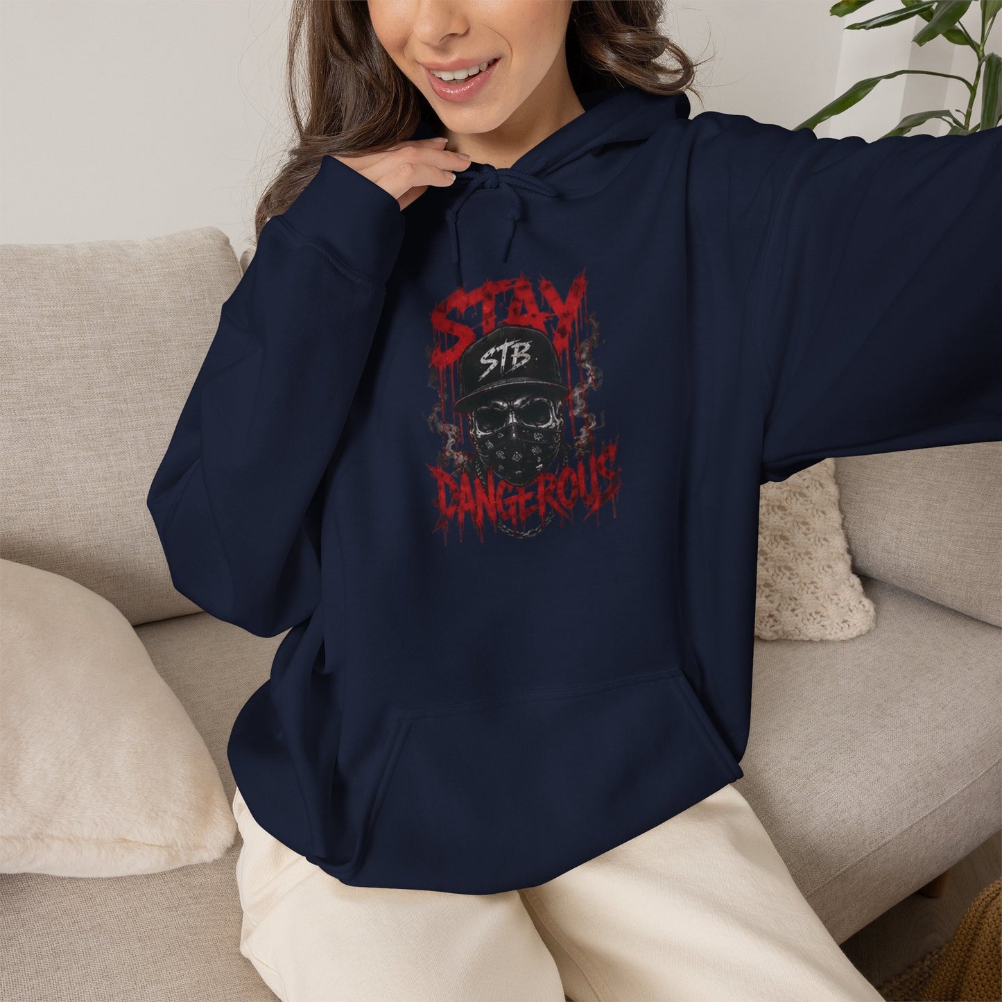 Stay Dangerous Skull Hoodie — Grunge Gothic Streetwear Pullover