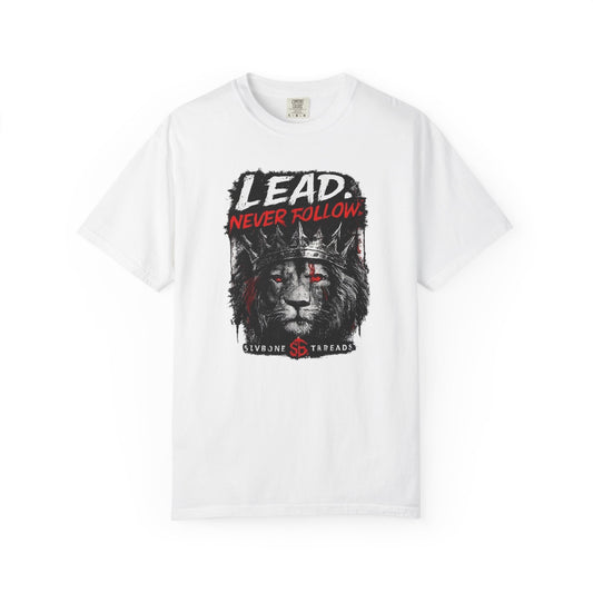 Lead Never Follow Lion T-Shirt — Motivational Graphic Tee