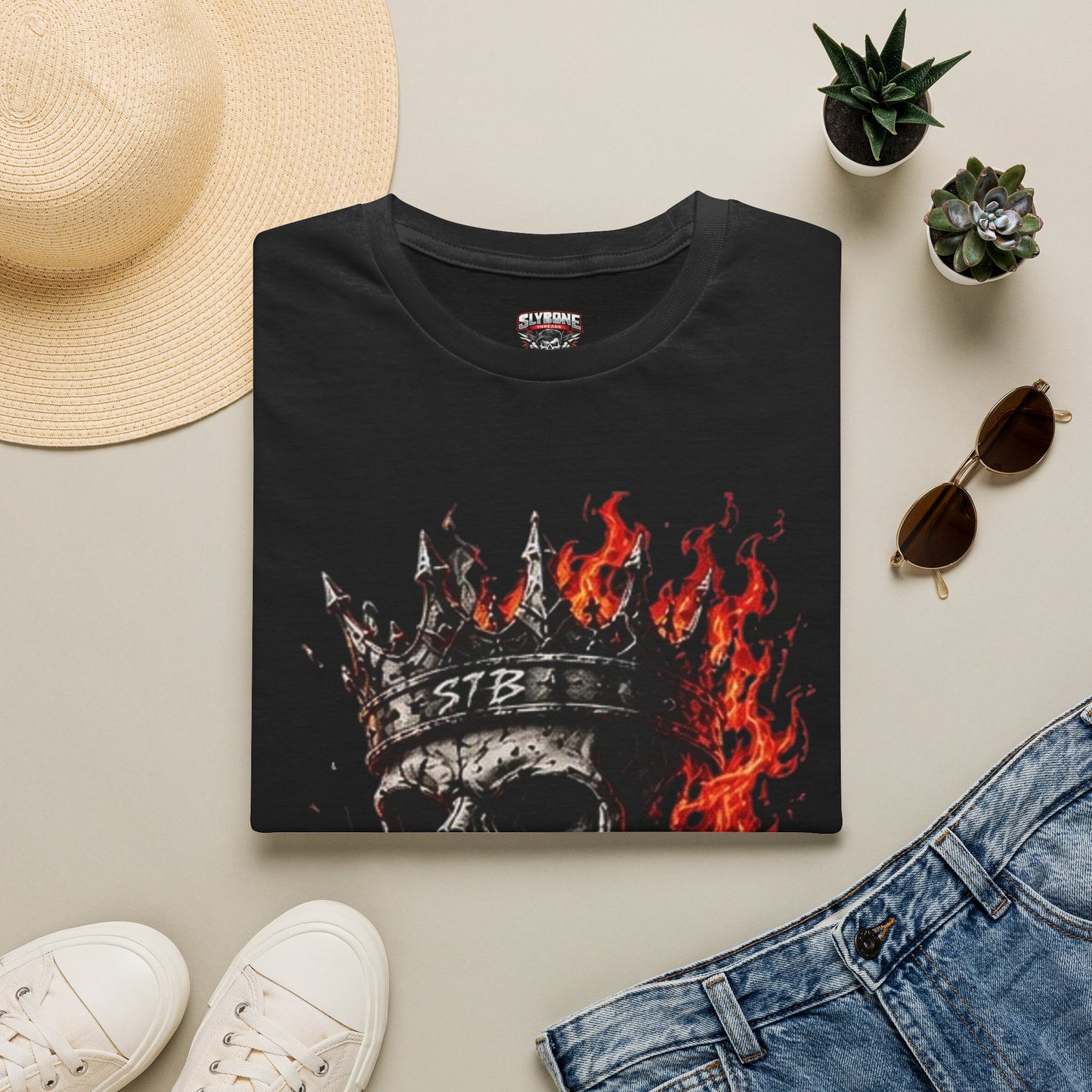 Skull King Flames T-Shirt — Gothic Biker Graphic Tee