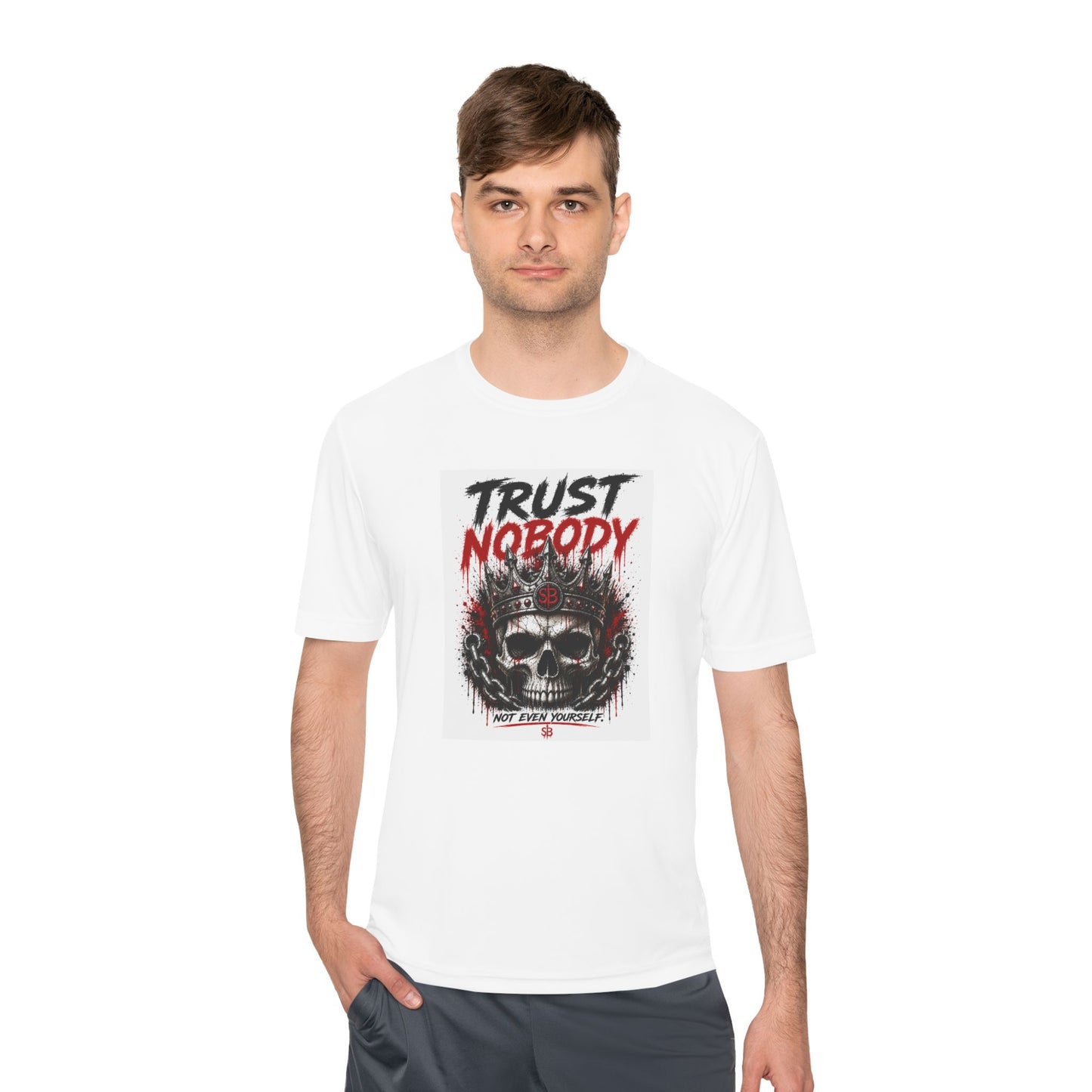 Trust Nobody Skull Tee — Graphic Moisture-Wicking Athletic Shirt