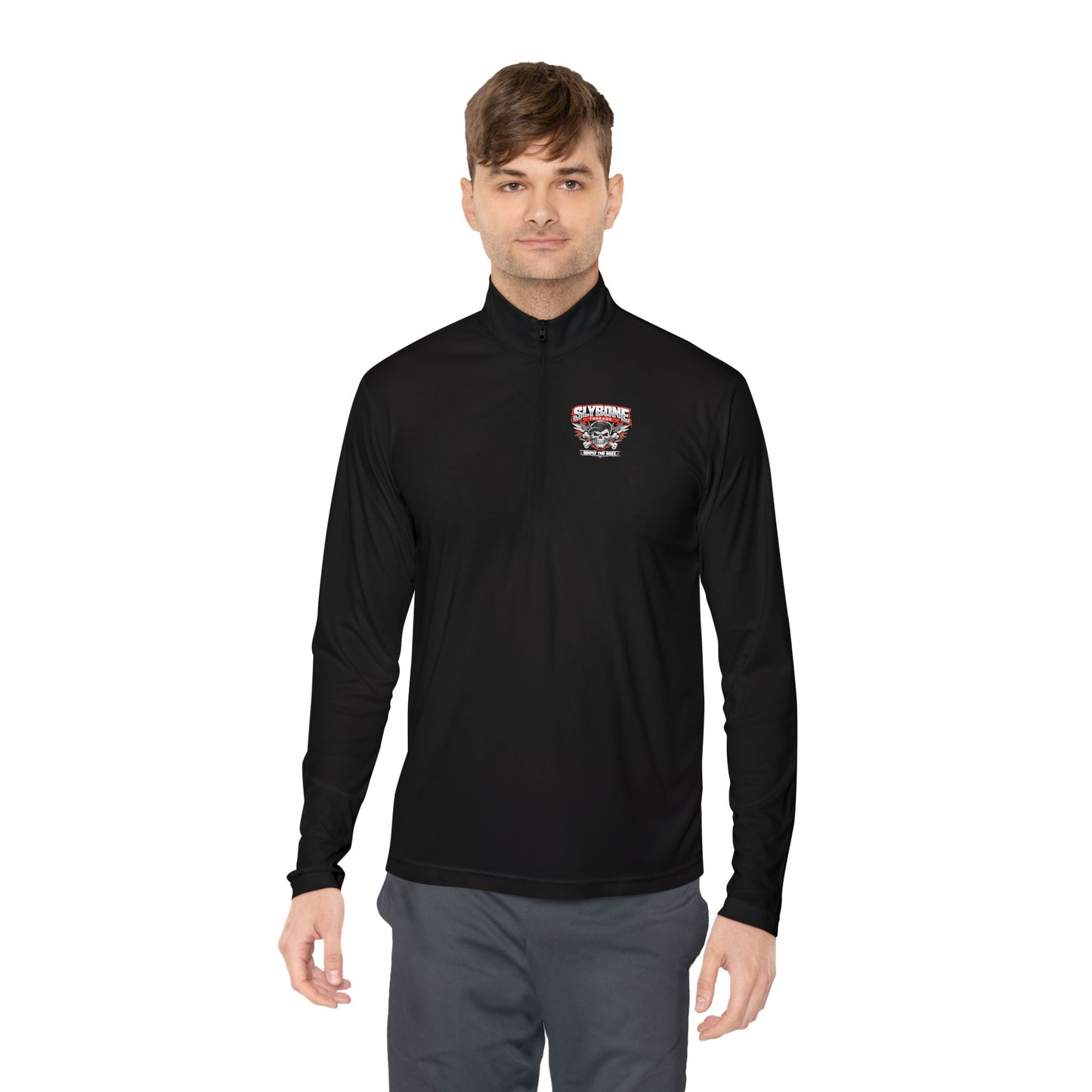 American Grit Quarter-Zip Pullover — "Work Hard Stay Free" Patriotic Skull