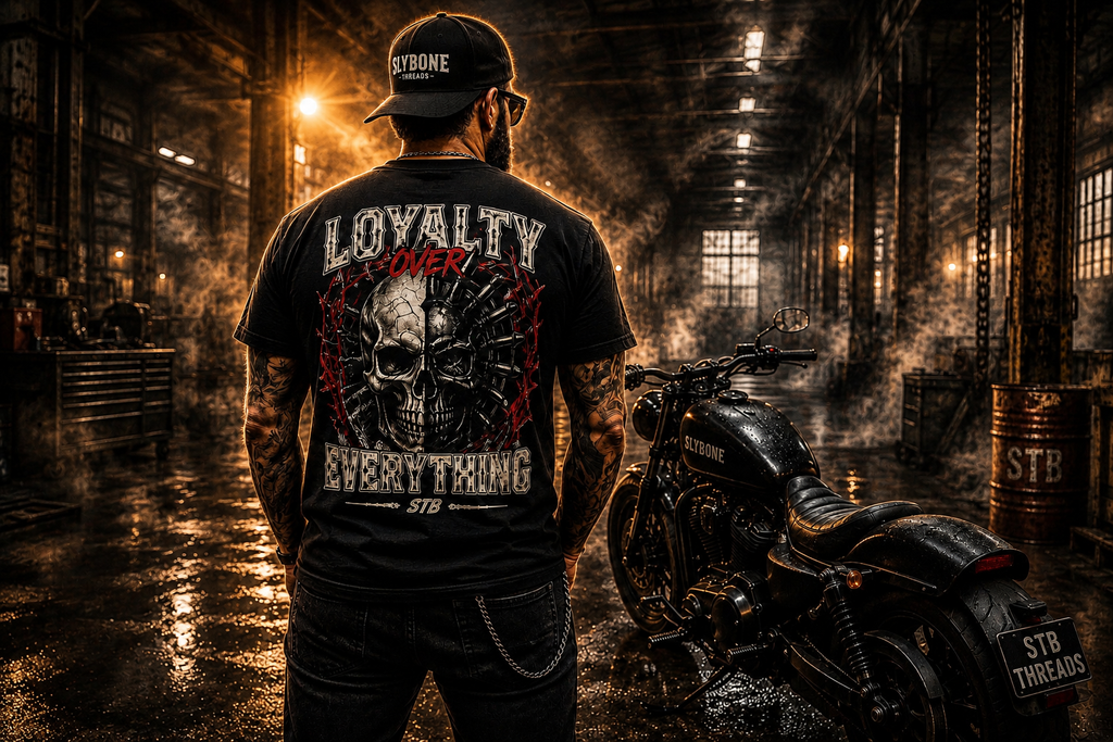 Loyalty Over Everything Skull Graphic Cotton T-Shirt