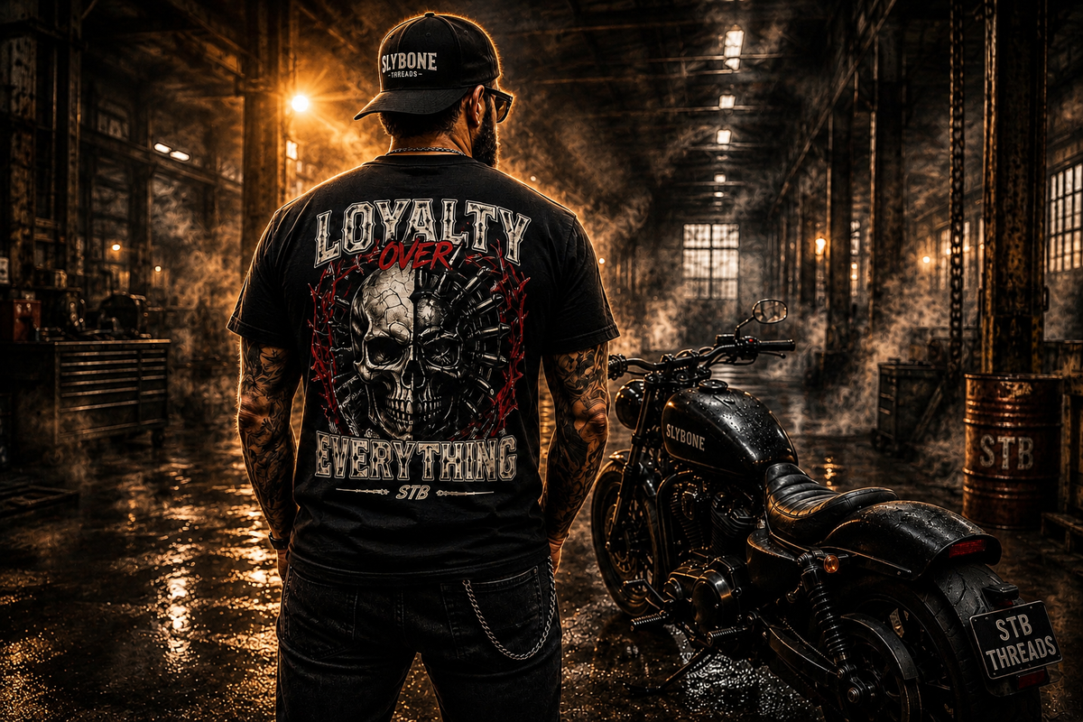 Loyalty Over Everything Skull Graphic Cotton T-Shirt