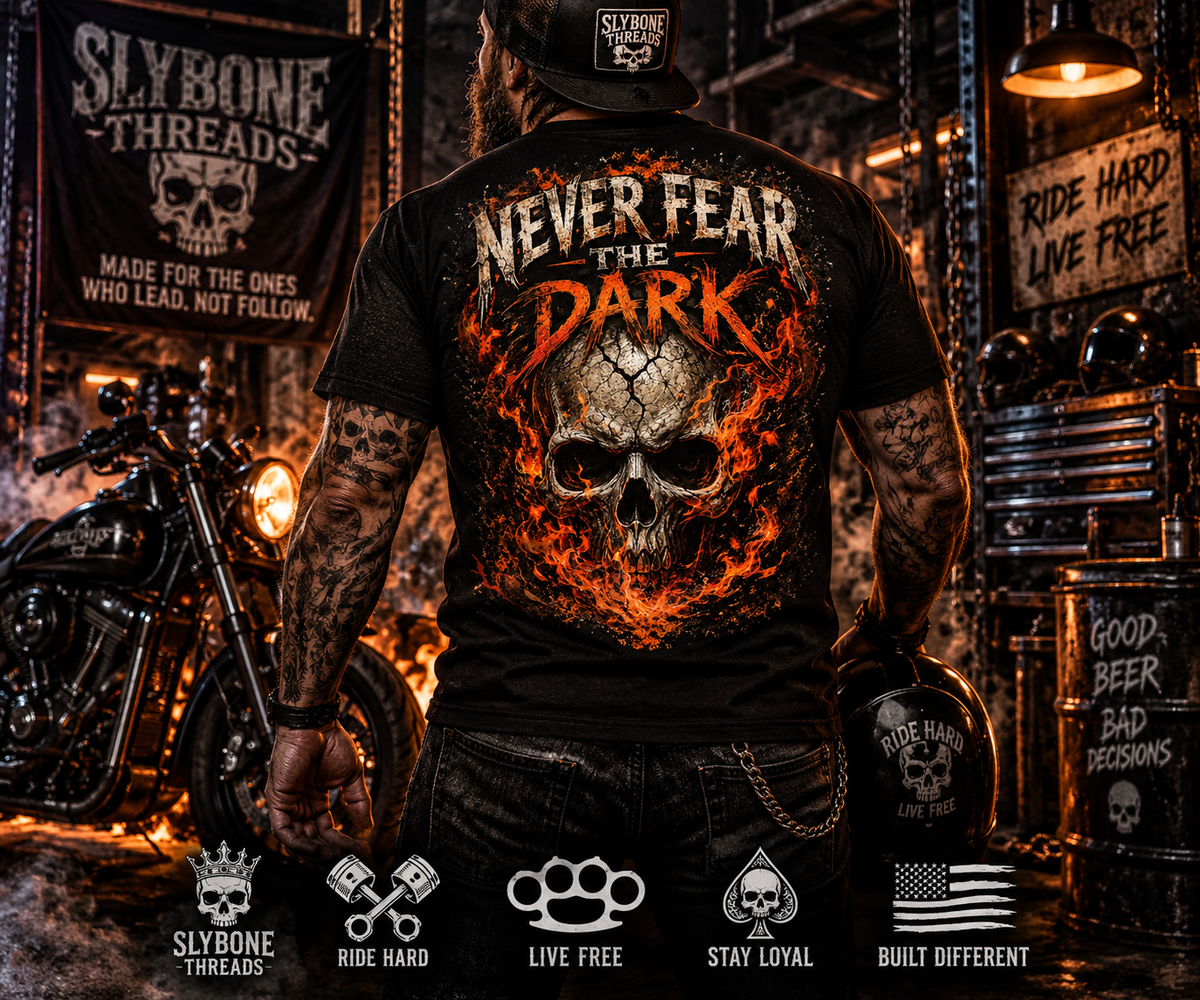 Never Fear the Dark Flaming Skull Graphic T-Shirt