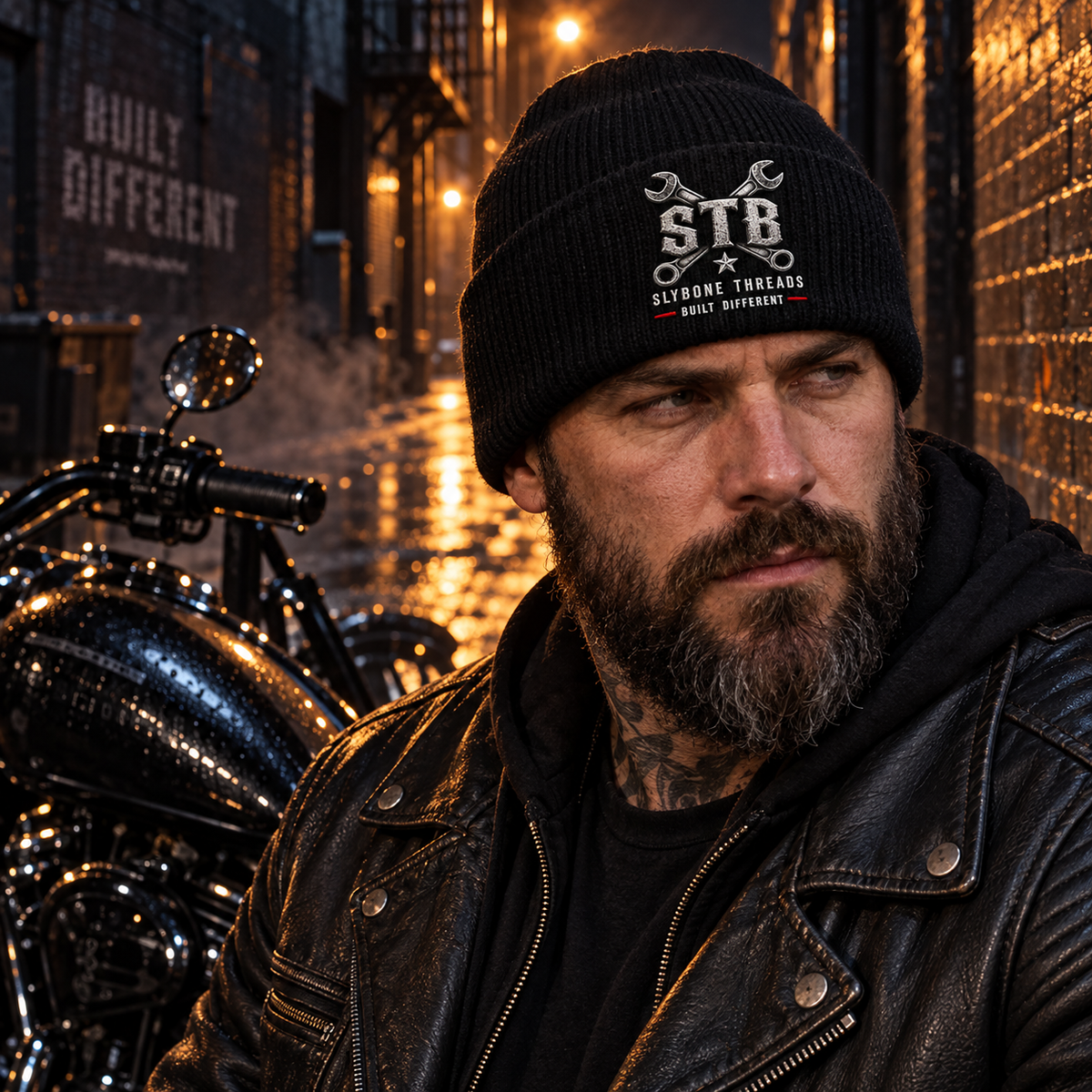 Embroidered Ribbed Beanie – STB Wrench Logo