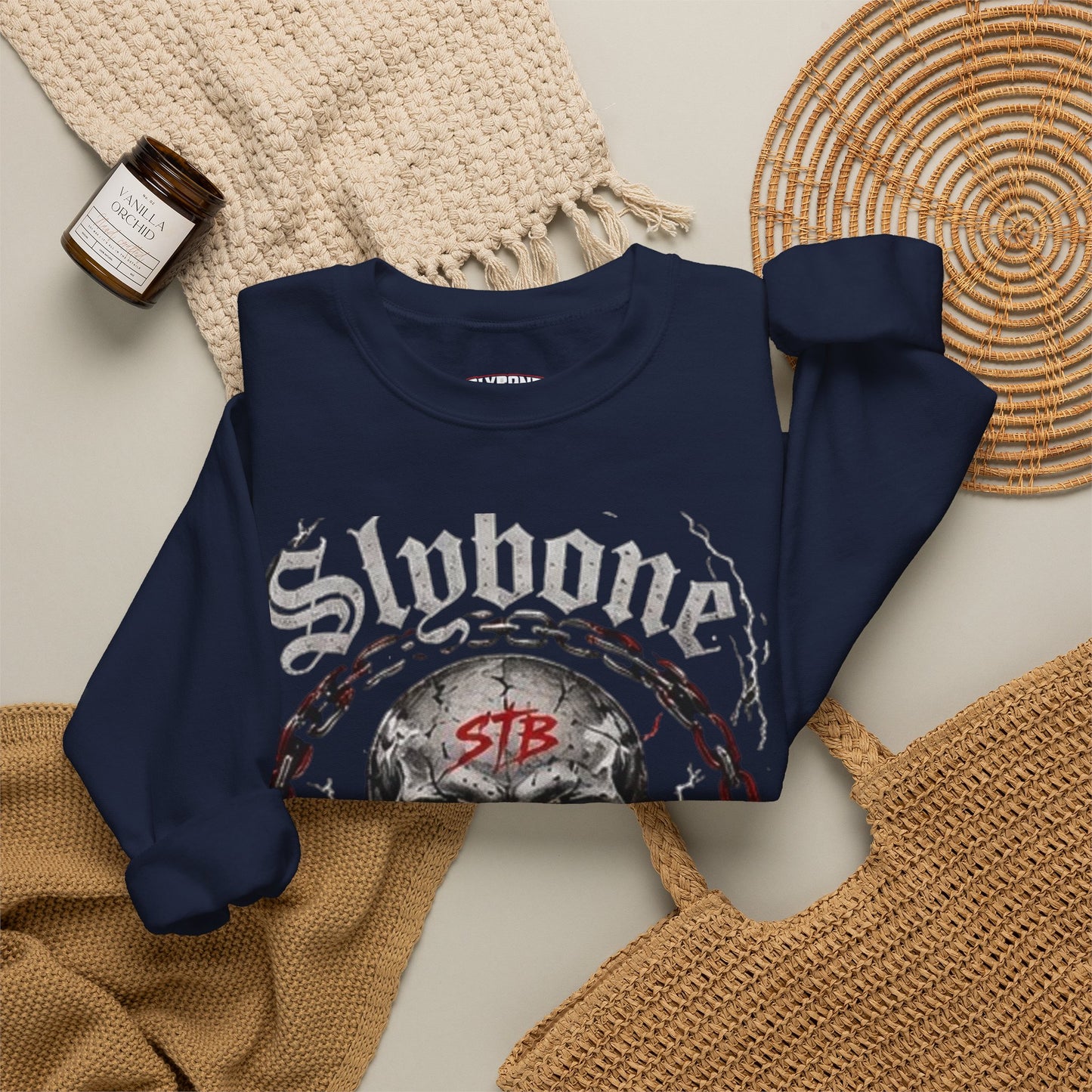Skull Threads Crewneck Sweatshirt — "Stubborn Threads" Gothic Skull Design