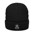     Black STB crowned skull embroidered beanie front view