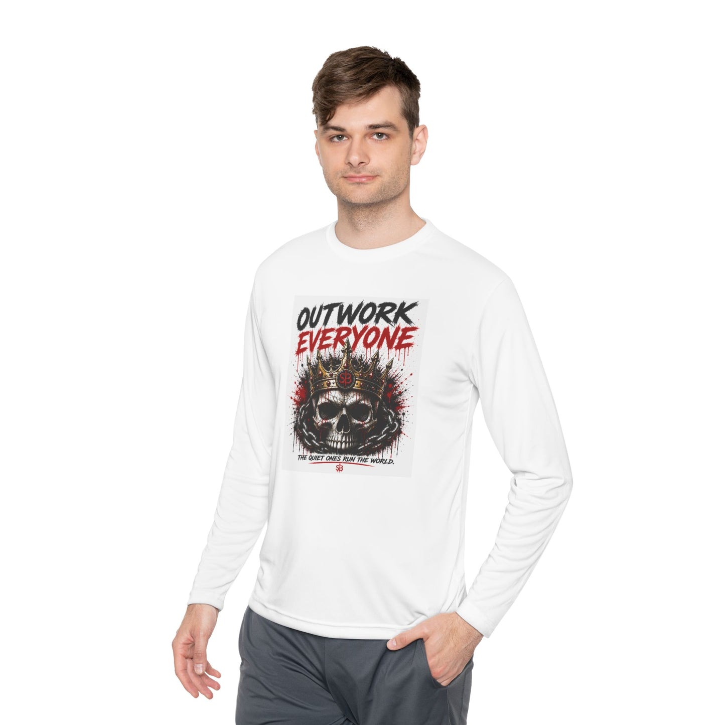Outwork Everyone Skull Long Sleeve Tee — Motivational Graphic Tee for Hustle & Gym