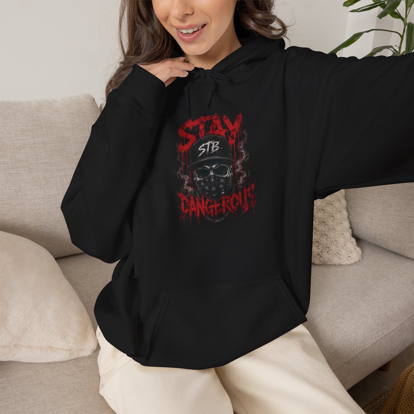Stay Dangerous Skull Hoodie — Grunge Gothic Streetwear Pullover