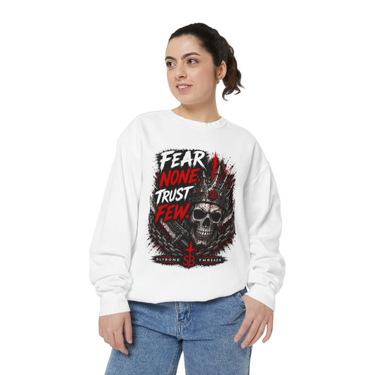 Fear None Trust Few Sweatshirt — Skull Graphic Garment-Dyed Crewneck