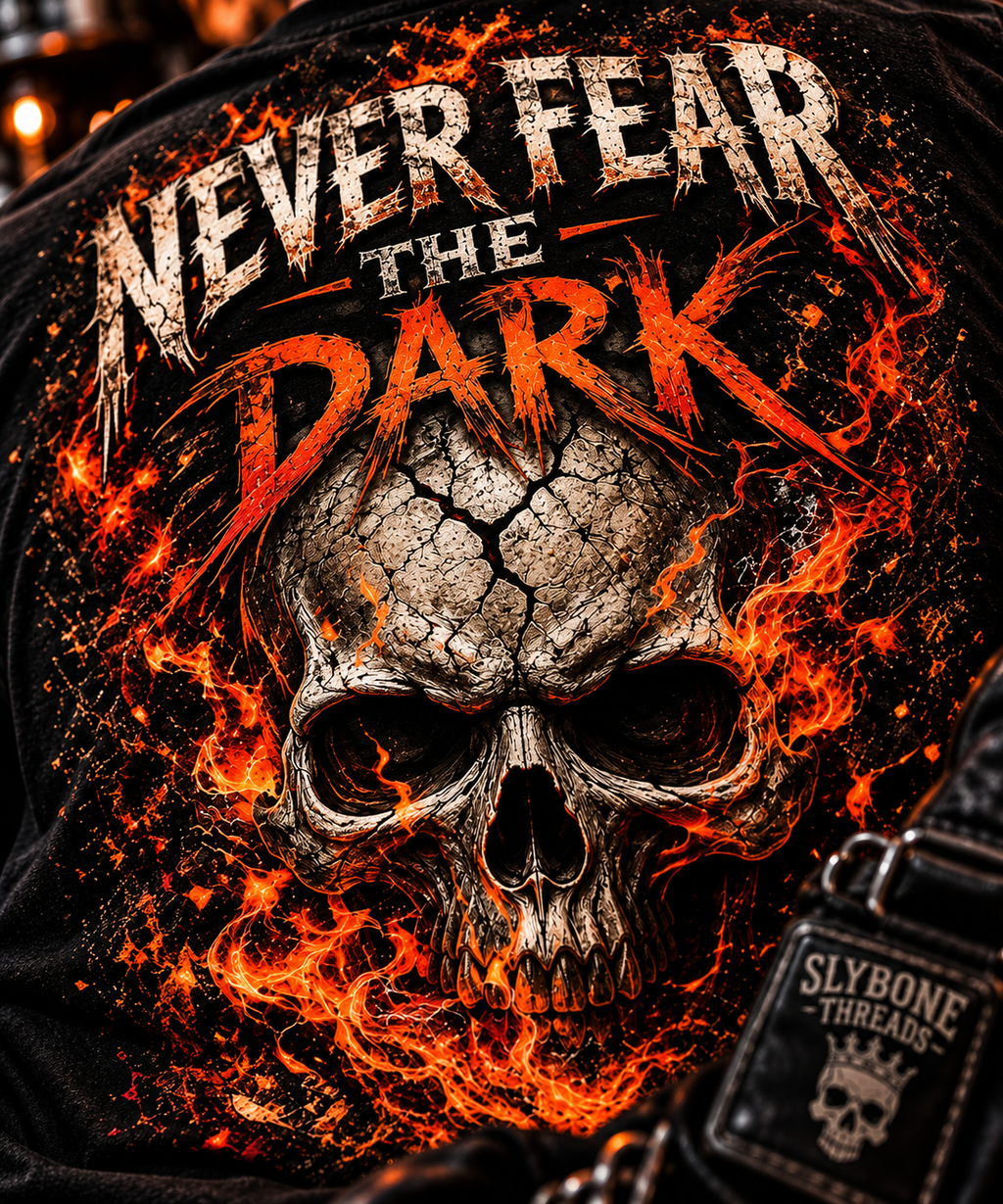 Never Fear the Dark Flaming Skull Graphic T-Shirt
