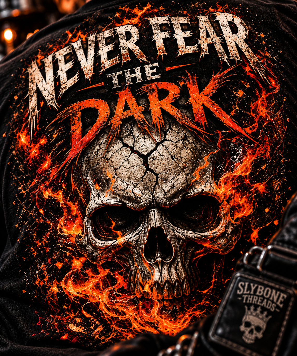 Never Fear the Dark Flaming Skull Graphic T-Shirt
