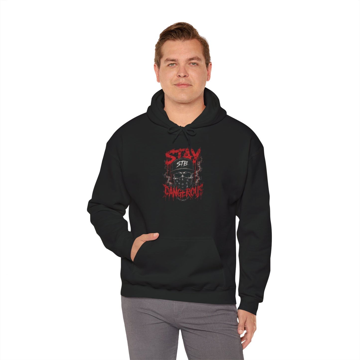 Stay Dangerous Skull Hoodie — Grunge Gothic Streetwear Pullover