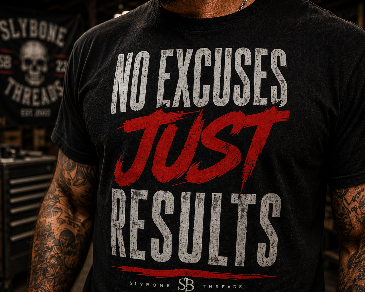 No Excuses Just Results Motivational Cotton T-Shirt