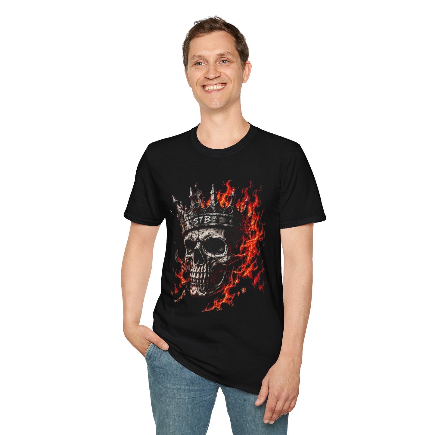Skull King Flames T-Shirt — Gothic Biker Graphic Tee