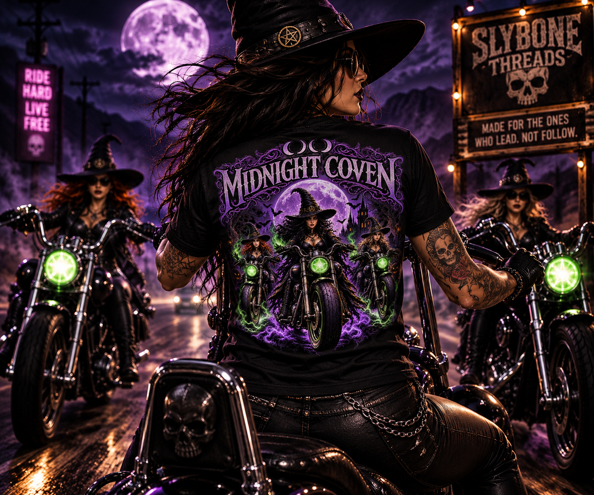 Midnight Coven Witch Biker Graphic T-Shirt