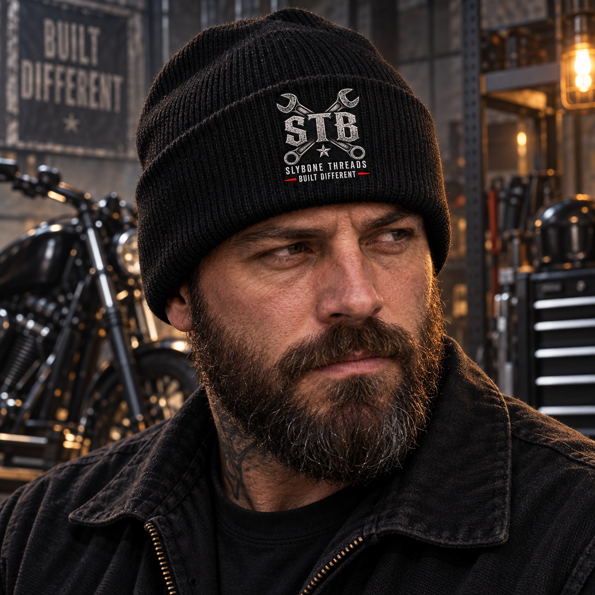 Embroidered Ribbed Beanie – STB Wrench Logo