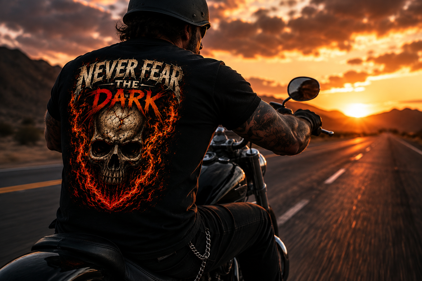 Never Fear the Dark Skull T-Shirt | Flaming Skull Halloween Graphic Tee | Slybone Threads